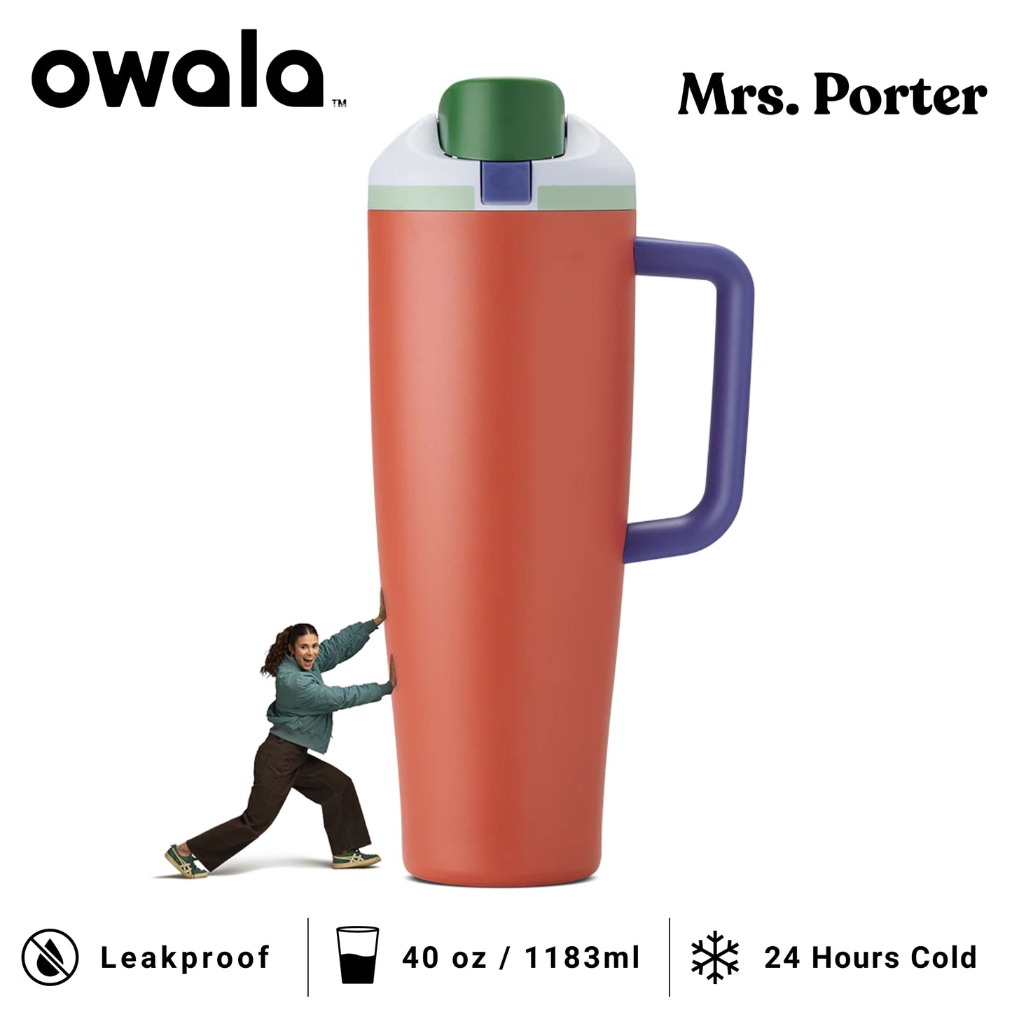 Owala FreeSip Tumbler 40oz (1183ml) Insulated Stainless-Steel Water Bottle - Mrs. Porter