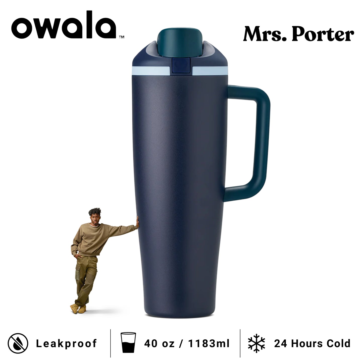 Owala FreeSip Tumbler 40oz (1183ml) Insulated Stainless-Steel Water Bottle - Mrs. Porter