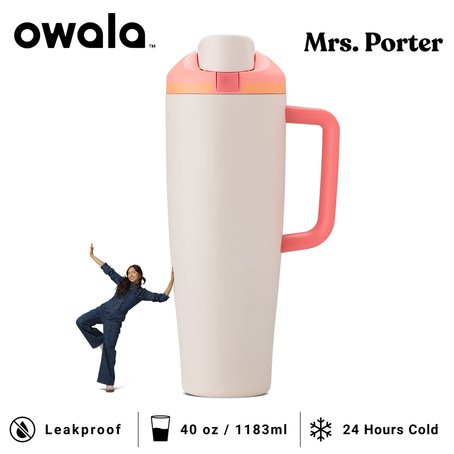 Owala FreeSip Tumbler 40oz (1183ml) Insulated Stainless-Steel Water Bottle - Mrs. Porter