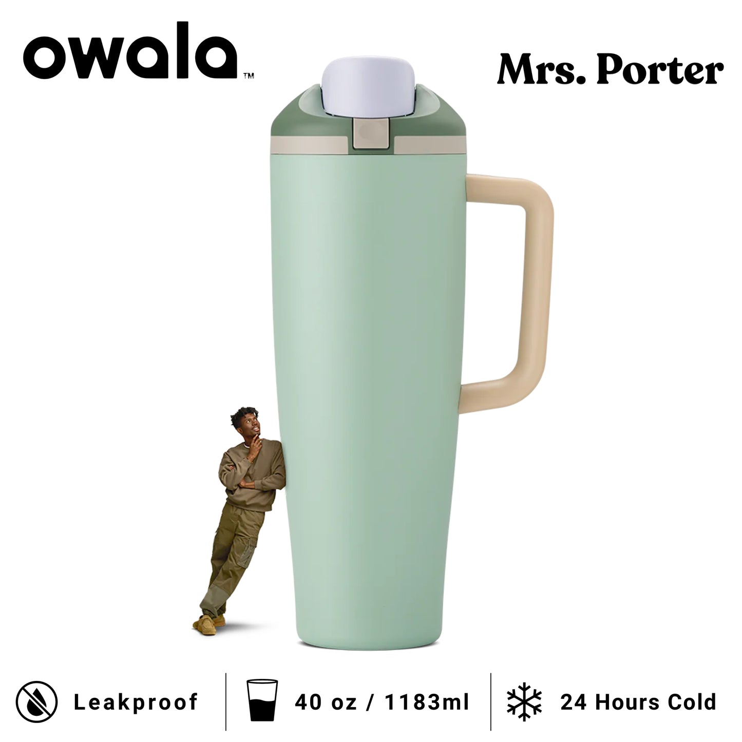 Owala FreeSip Tumbler 40oz (1183ml) Insulated Stainless-Steel Water Bottle - Mrs. Porter