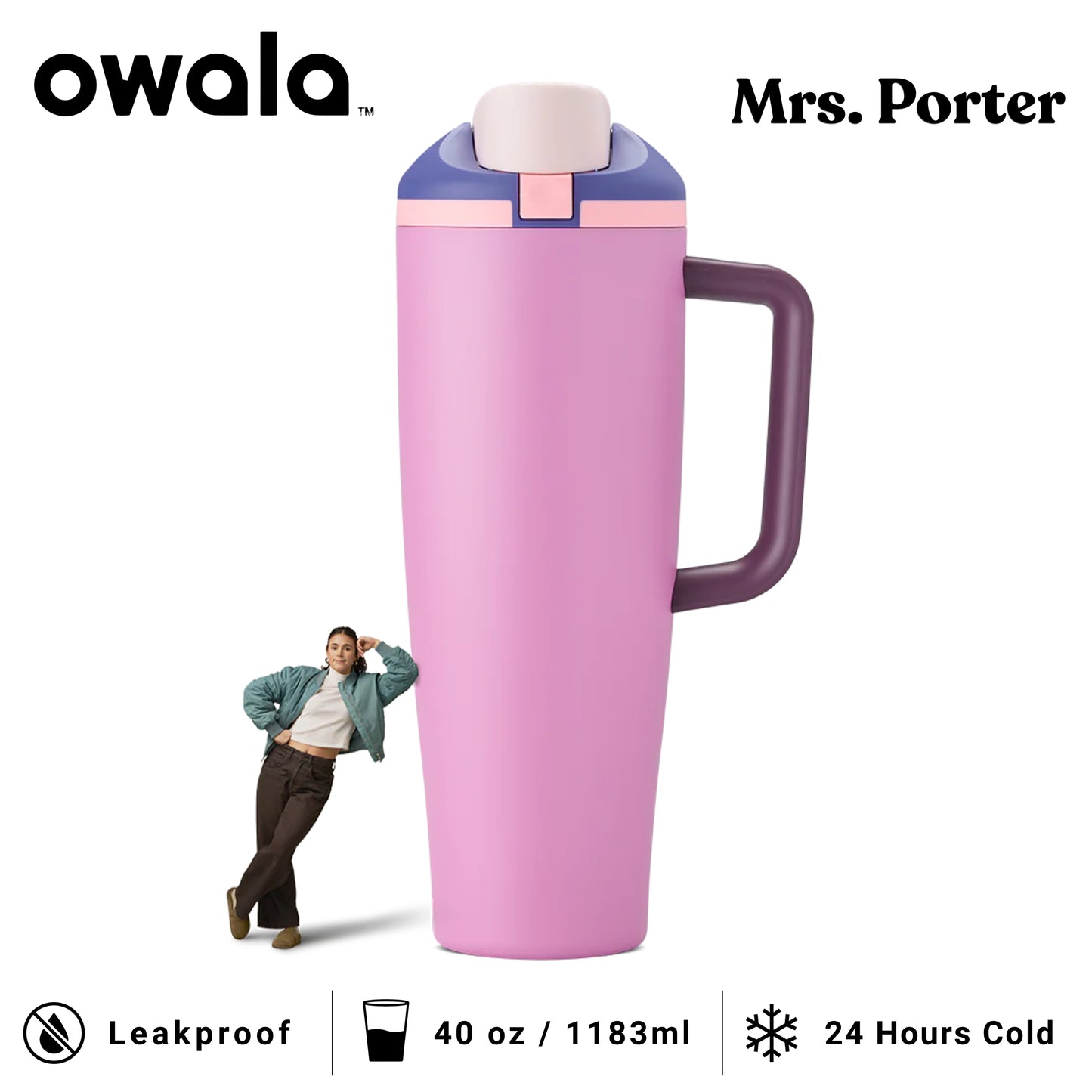 Owala FreeSip Tumbler 40oz (1183ml) Insulated Stainless-Steel Water Bottle - Mrs. Porter