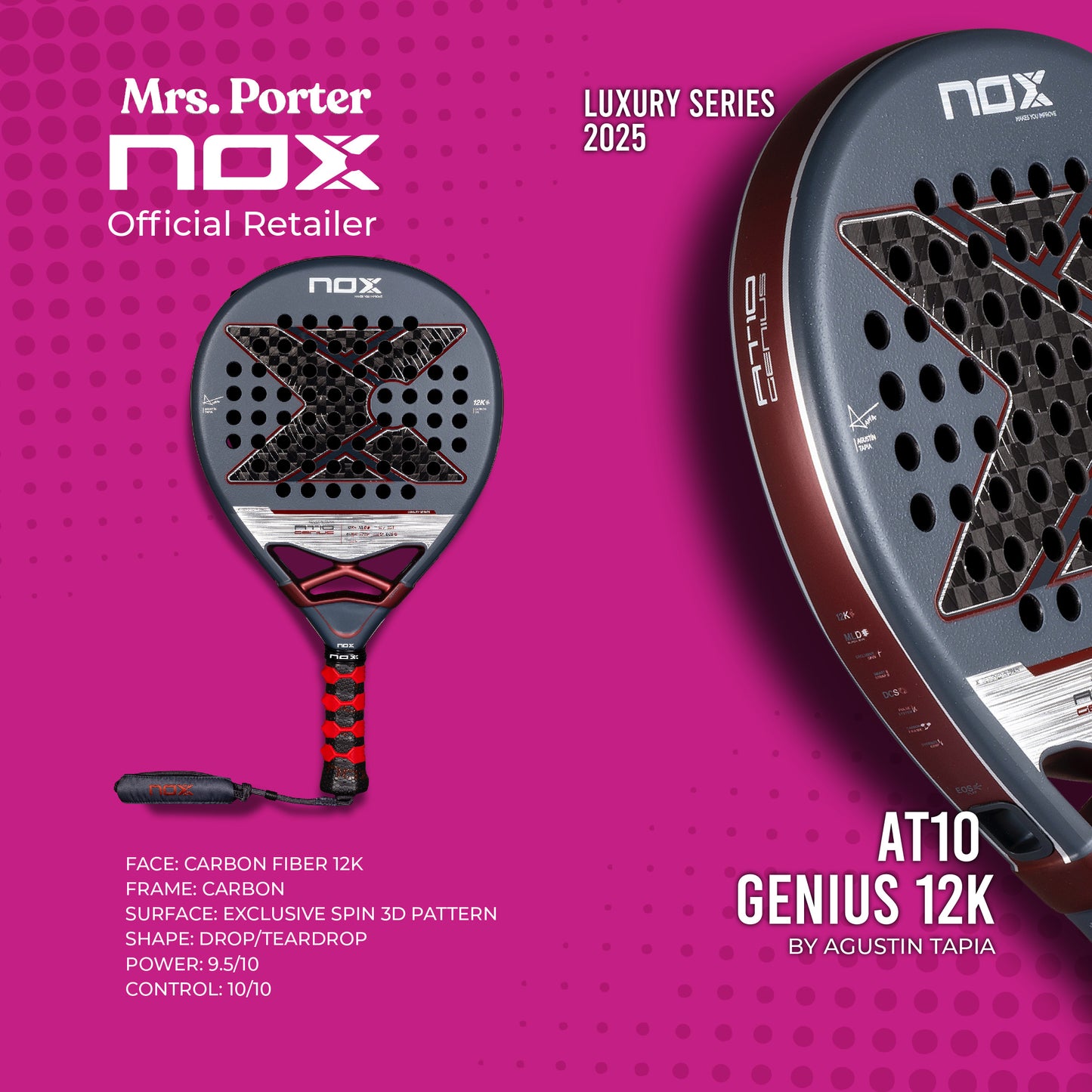 NOX AT10 GENIUS 12K 2025 BY AGUSTIN TAPIA PADEL RACKET
