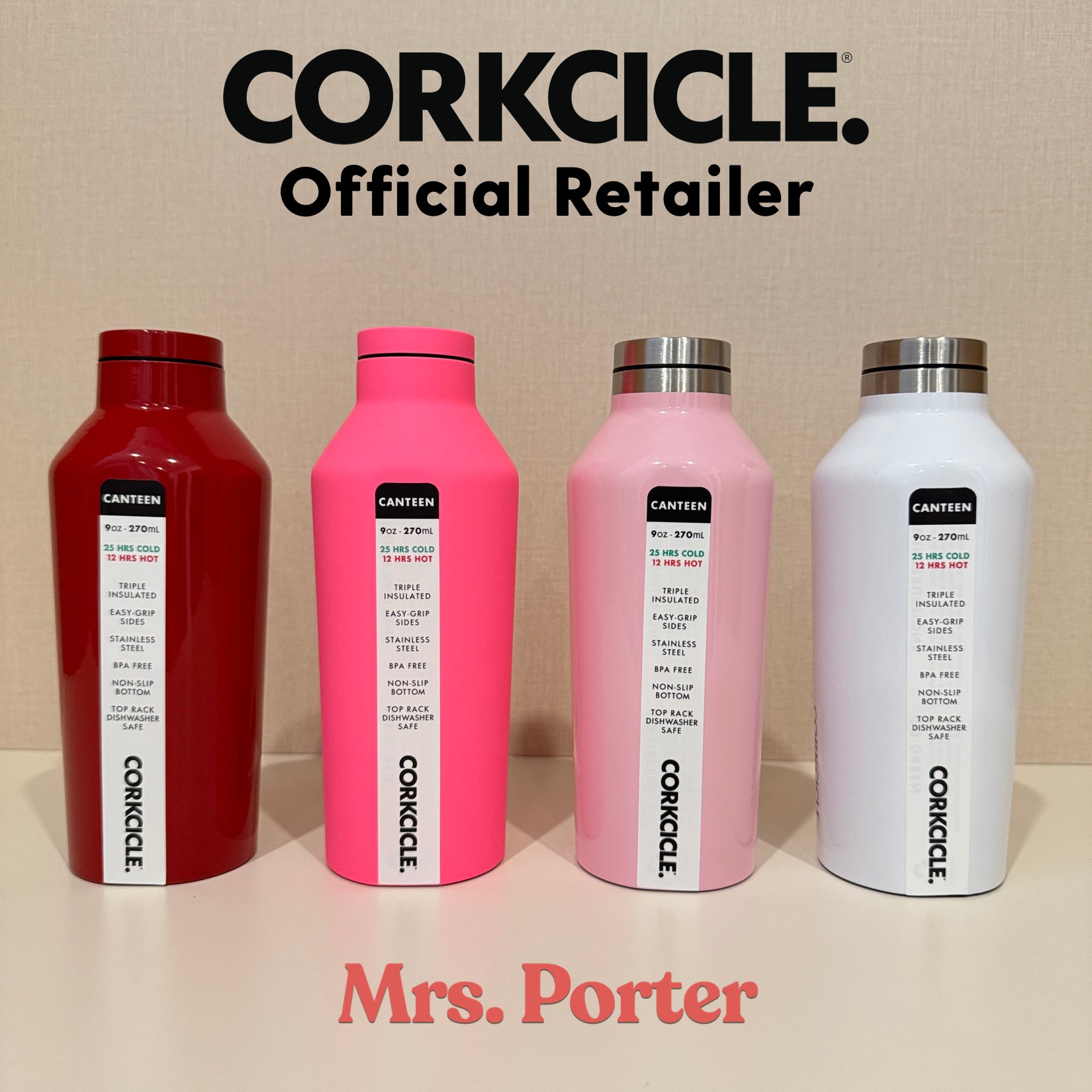 CORKCICLE Canteen 9oz Stainless Water Bottles - Mrs. Porter