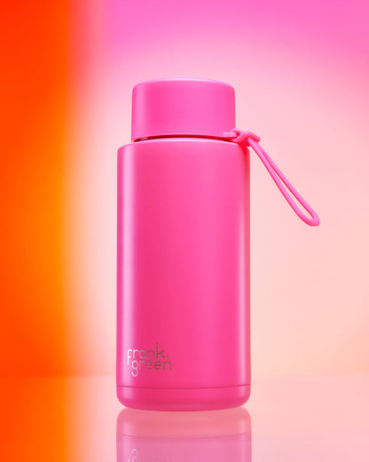 frank green Ceramic Reusable Bottle with Flip Straw Lid & Strap (34oz/1000ml)
