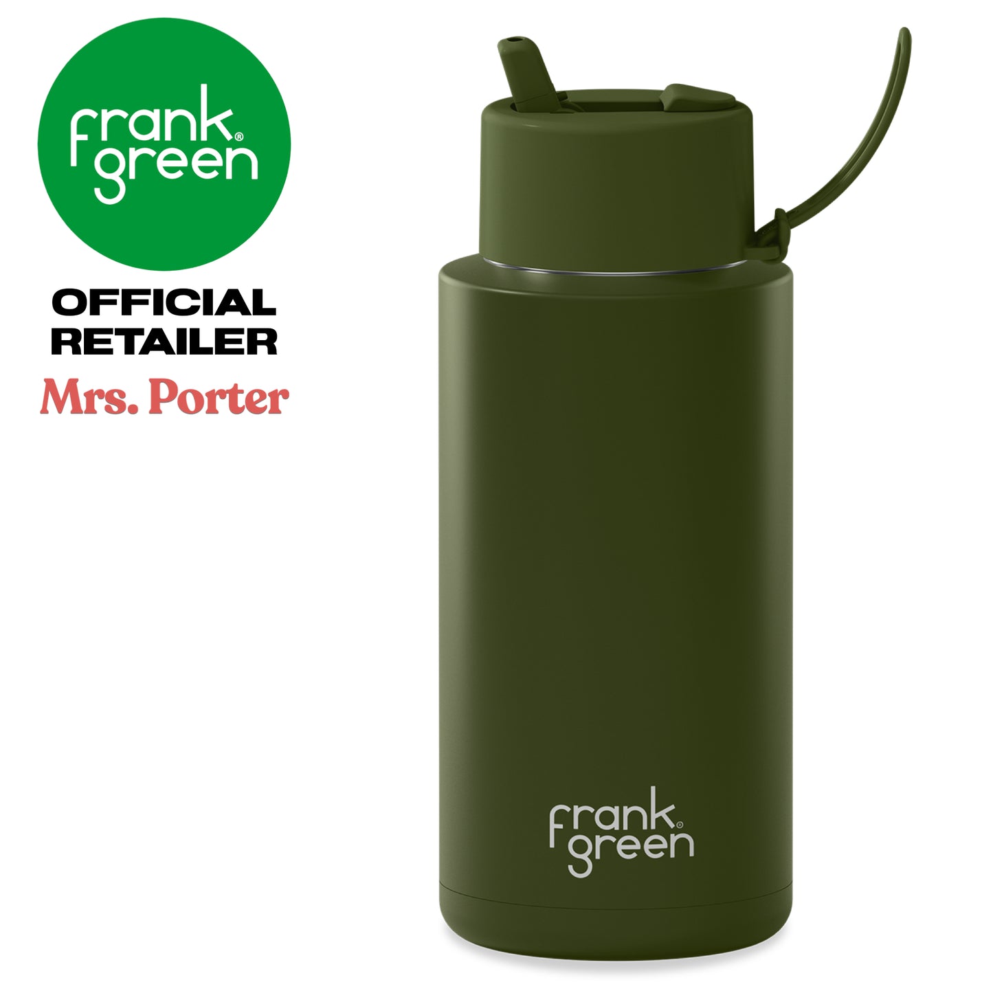 frank green Ceramic Reusable Bottle with Flip Straw Lid & Strap (34oz/1000ml)