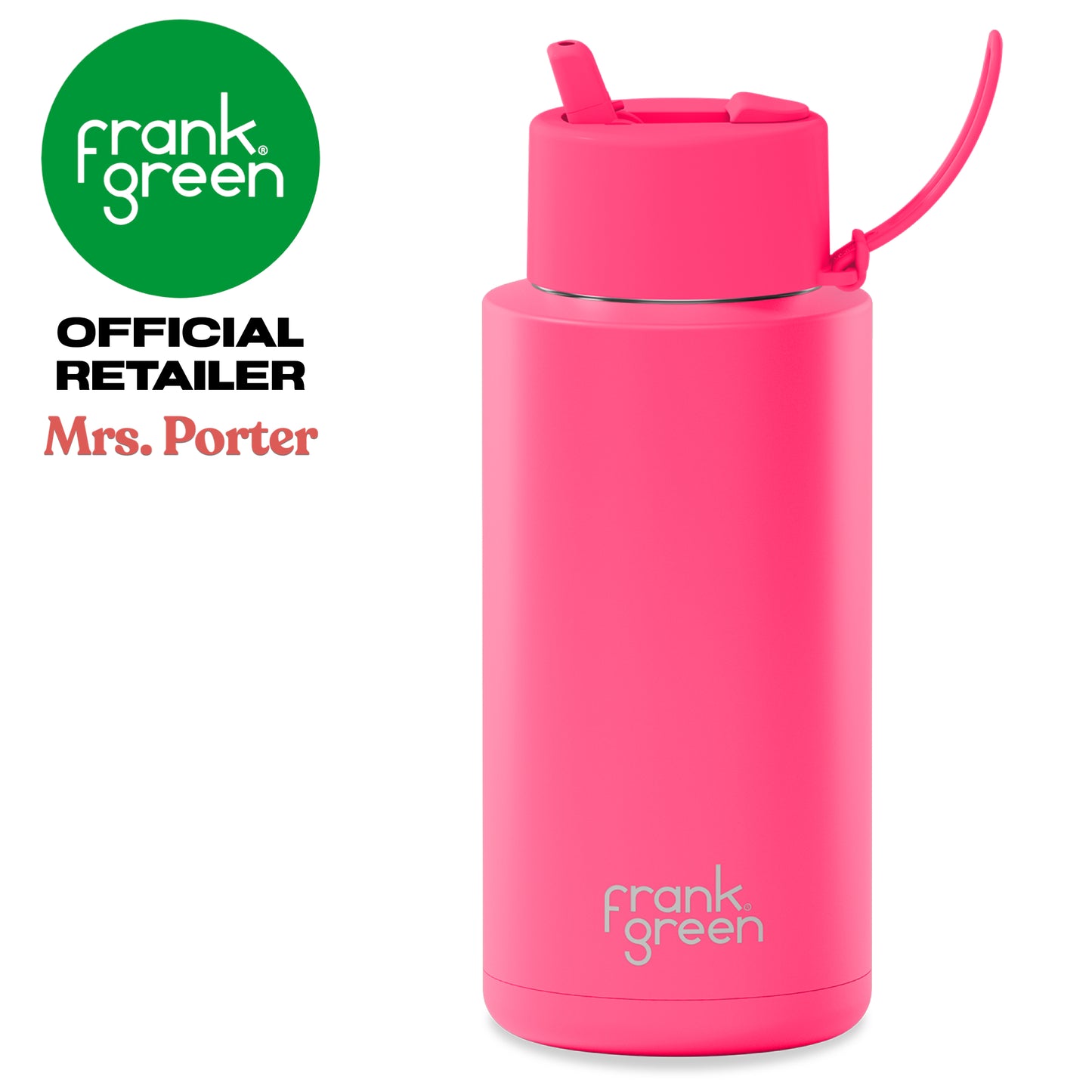 frank green Ceramic Reusable Bottle with Flip Straw Lid & Strap (34oz/1000ml)
