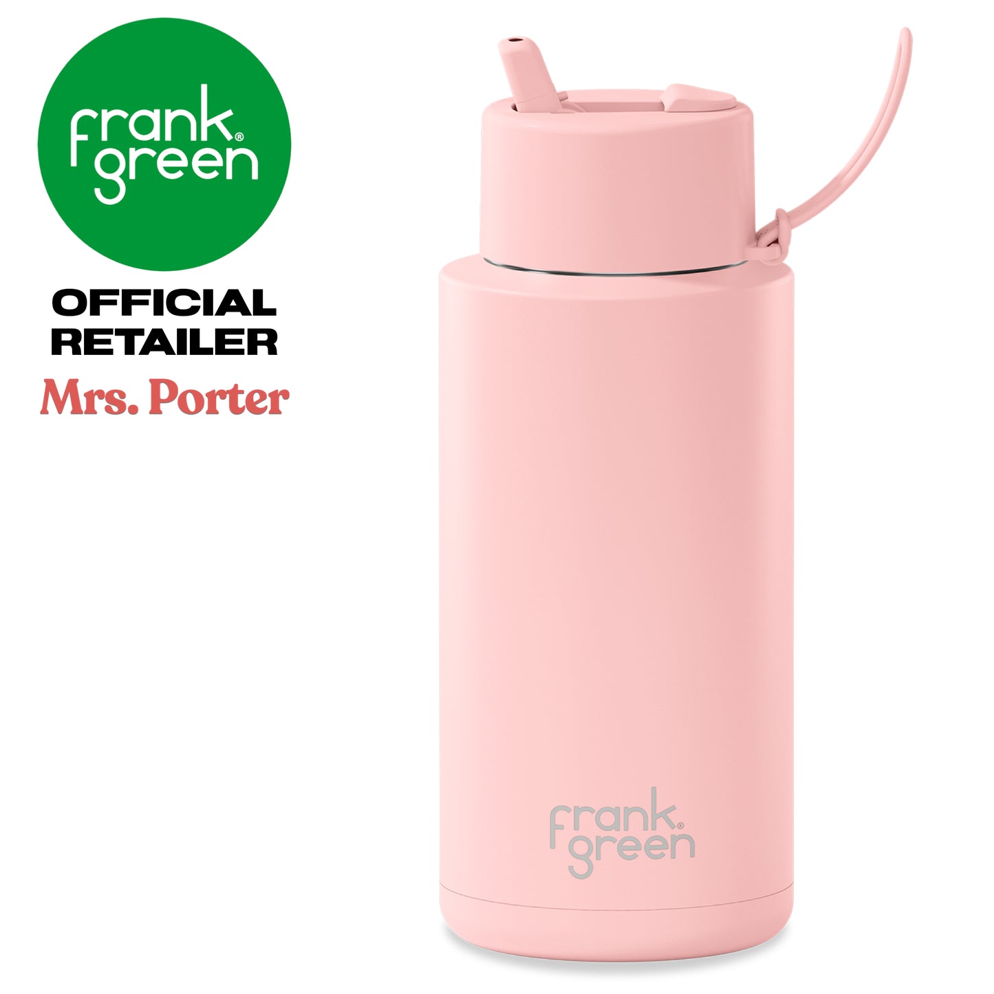 frank green Ceramic Reusable Bottle with Flip Straw Lid & Strap (34oz/1000ml)