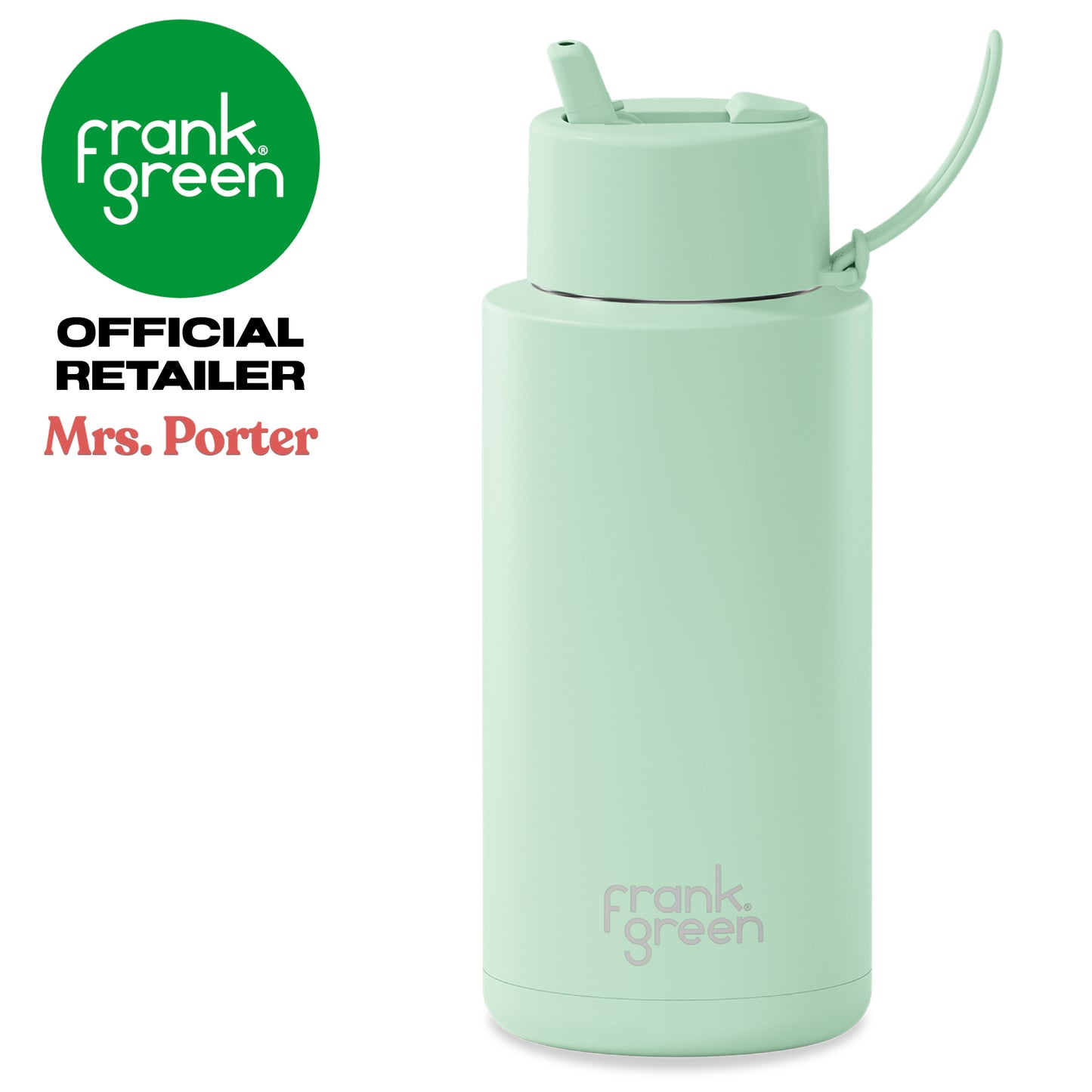 frank green Ceramic Reusable Bottle with Flip Straw Lid & Strap (34oz/1000ml)