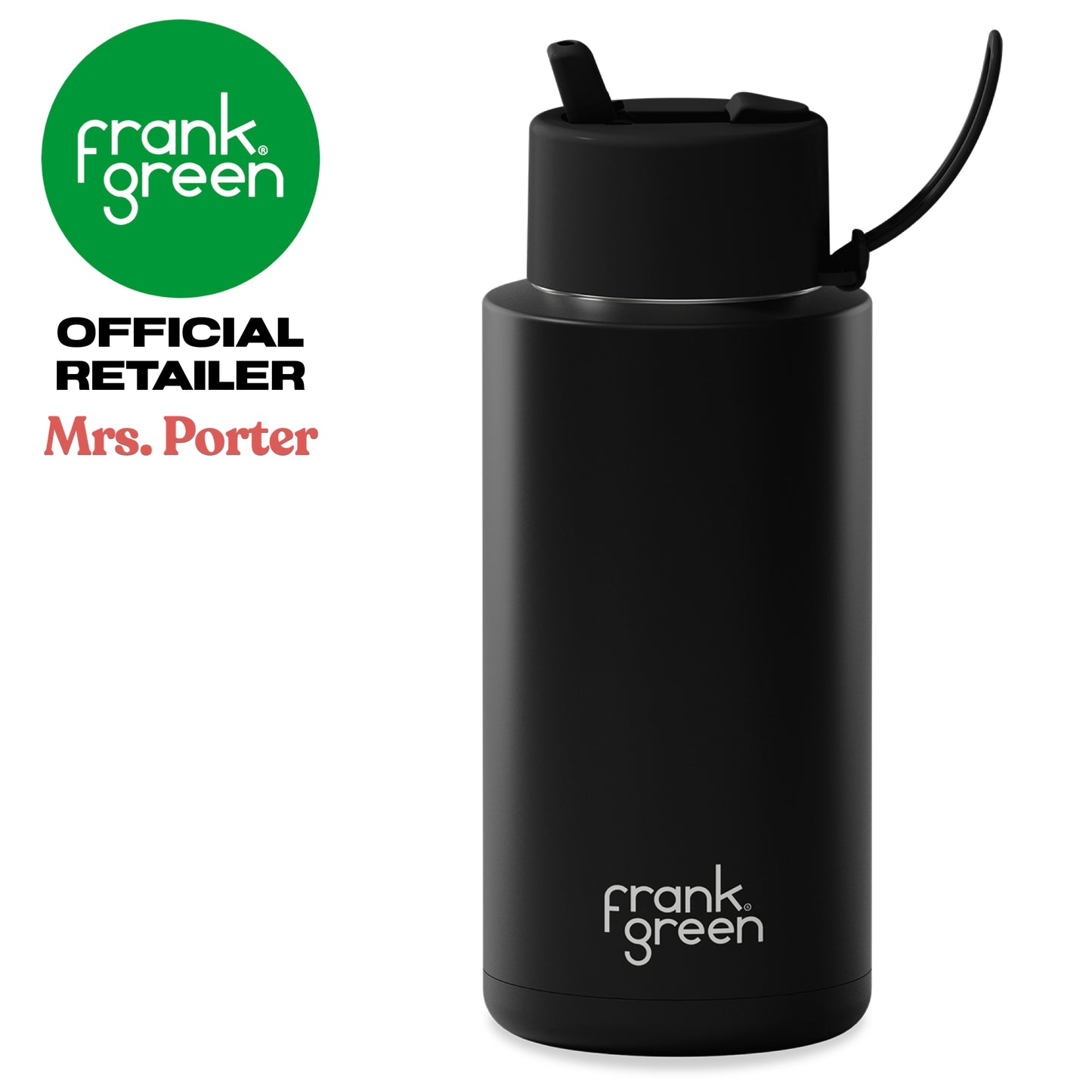 frank green Ceramic Reusable Bottle with Flip Straw Lid & Strap (34oz/1000ml)
