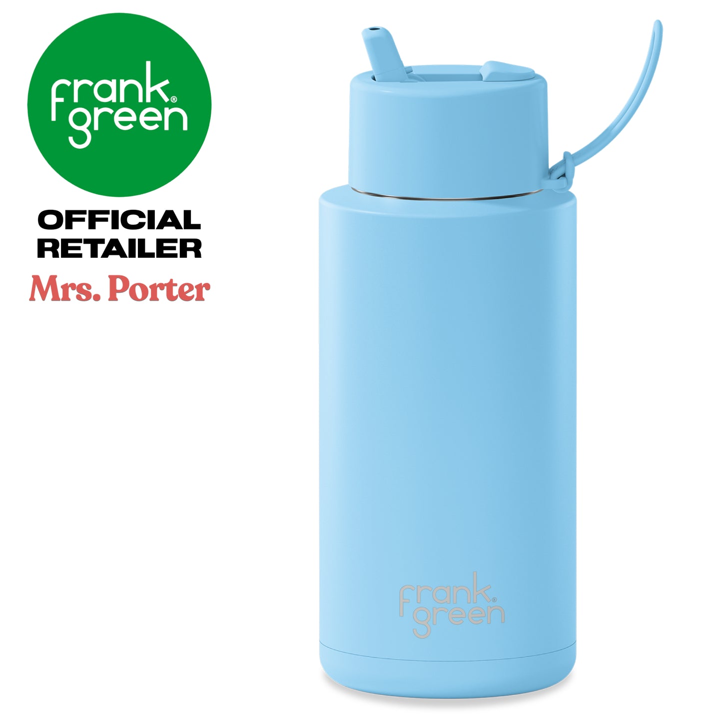 frank green Ceramic Reusable Bottle with Flip Straw Lid & Strap (34oz/1000ml)