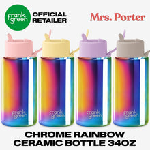 frank green Ceramic Reusable Bottle with Flip Straw Lid & Strap (34oz/1000ml) Base Chrome Rainbow