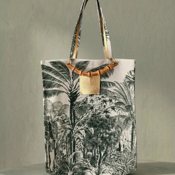 Sugarmat Carryall Tote Bag - Handcrafted Bali Luxury Bamboo Tote with Tropical Print