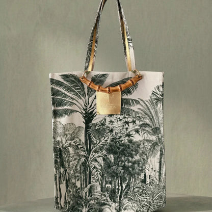 Sugarmat Carryall Tote Bag - Handcrafted Bali Luxury Bamboo Tote with Tropical Print