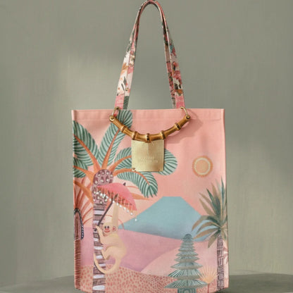 Sugarmat Carryall Tote Bag - Handcrafted Bali Luxury Bamboo Tote with Tropical Print