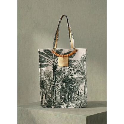Sugarmat Carryall Tote Bag - Handcrafted Bali Luxury Bamboo Tote with Tropical Print
