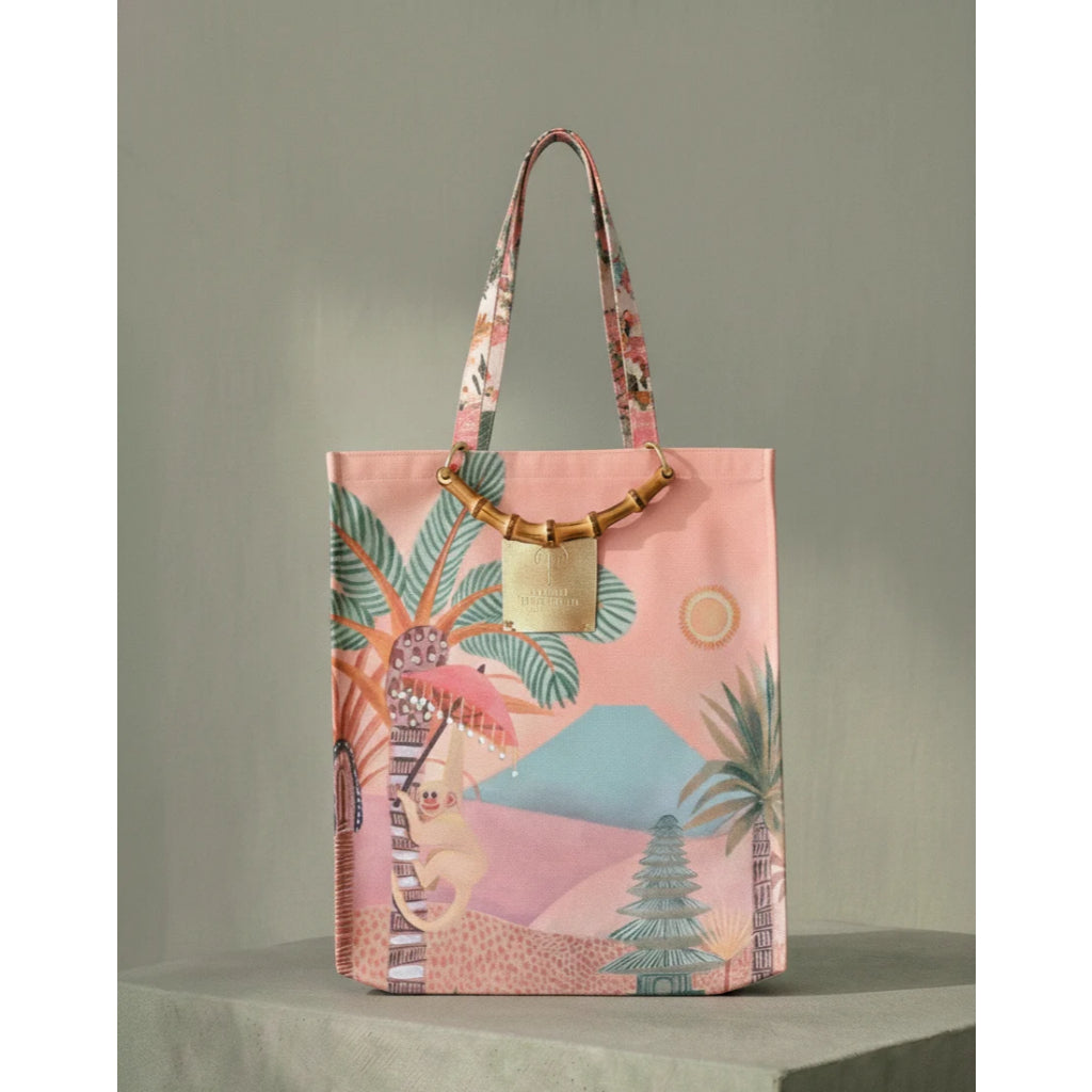 Sugarmat Carryall Tote Bag - Handcrafted Bali Luxury Bamboo Tote with Tropical Print