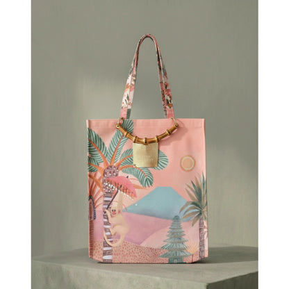 Sugarmat Carryall Tote Bag - Handcrafted Bali Luxury Bamboo Tote with Tropical Print