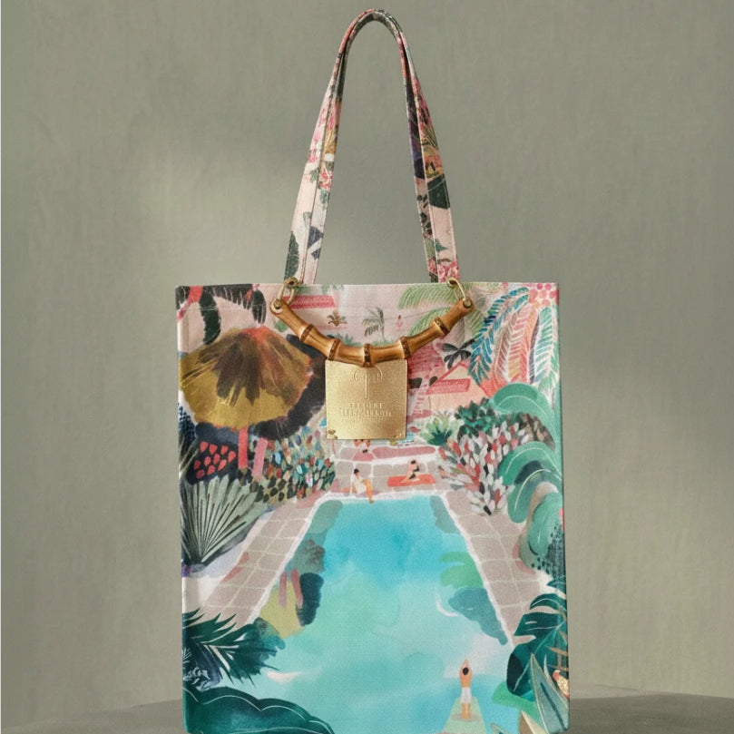 Sugarmat Carryall Tote Bag - Handcrafted Bali Luxury Bamboo Tote with Tropical Print