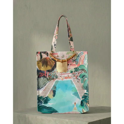 Sugarmat Carryall Tote Bag - Handcrafted Bali Luxury Bamboo Tote with Tropical Print