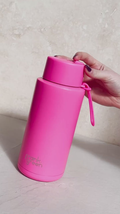 frank green Ceramic Reusable Bottle with Flip Straw Lid & Strap (34oz/1000ml)
